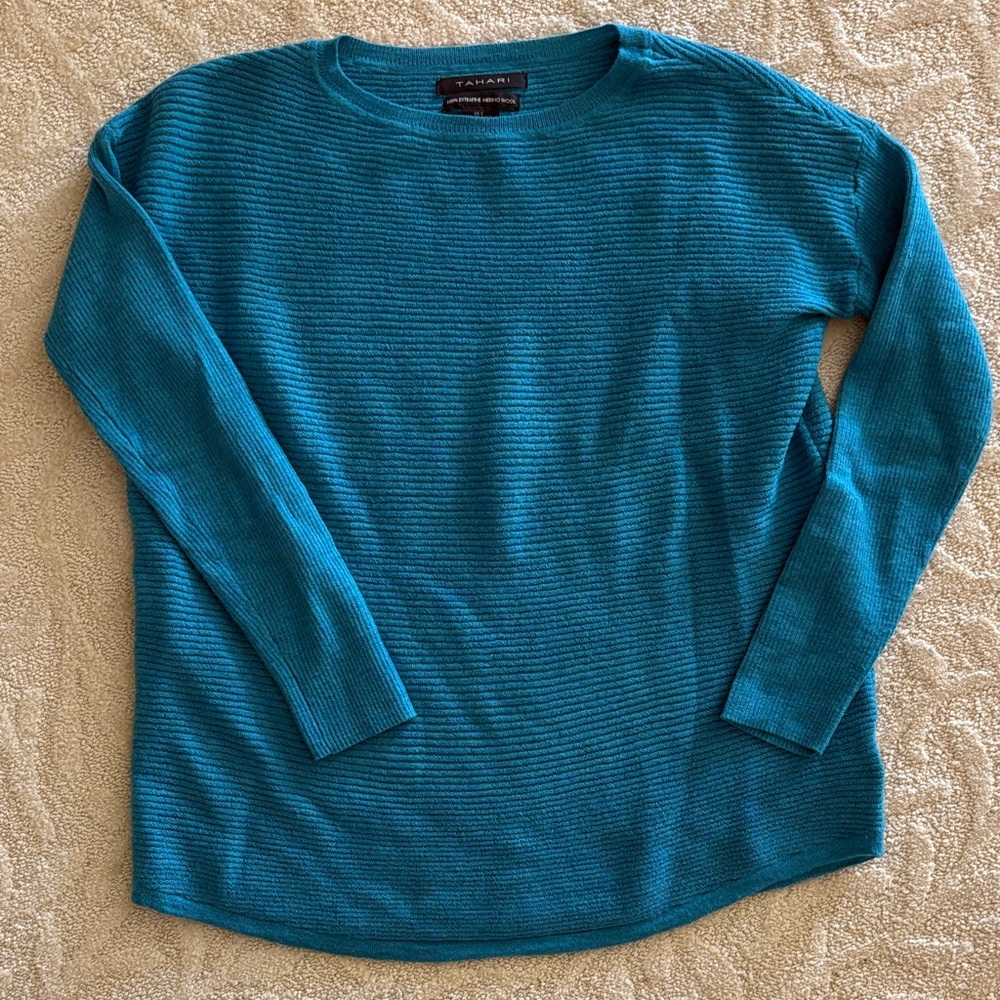 Tahari Vibrant Blue Crew Neck Sweater